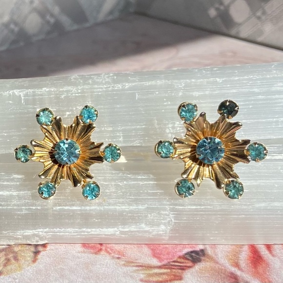 Jewelry - Vintage 1950s Starburst Rhinestone Earrings
